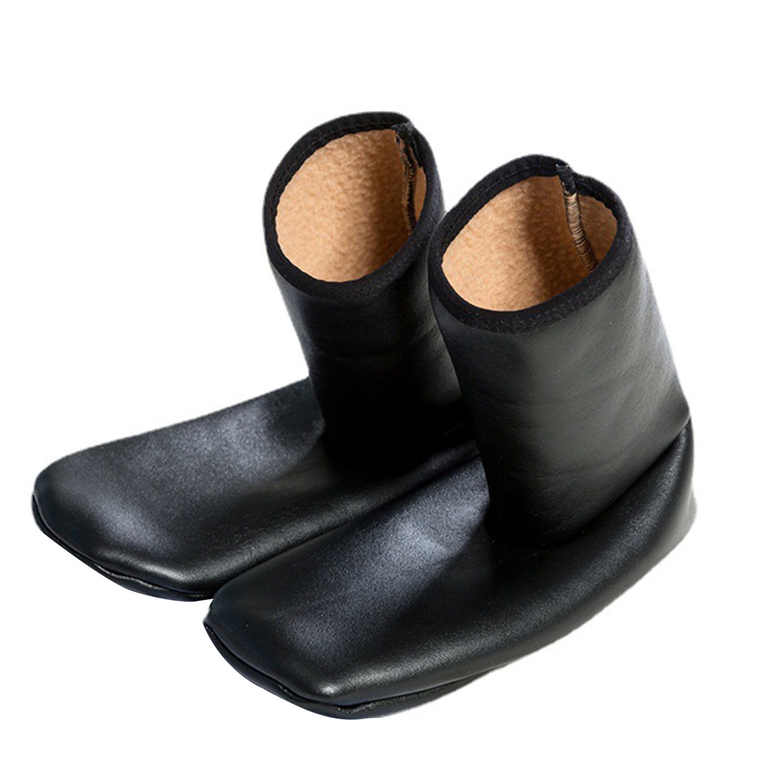 Anqbci 1 Pair Floor Socks Plush Lining Waterproof Thickened Non-slip Thermal Keep Warm Faux Leather Men Women Carpet Boot Slipper Socks for Indoor